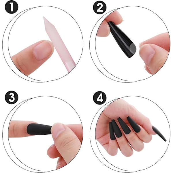 Mat Akryl Fake Negle Tips Sæt Kit 100 Stykker Falske Fingernegle Forlængelse Lange Kiste Ballerina Fuld Dækning DIY Dekorationer black
