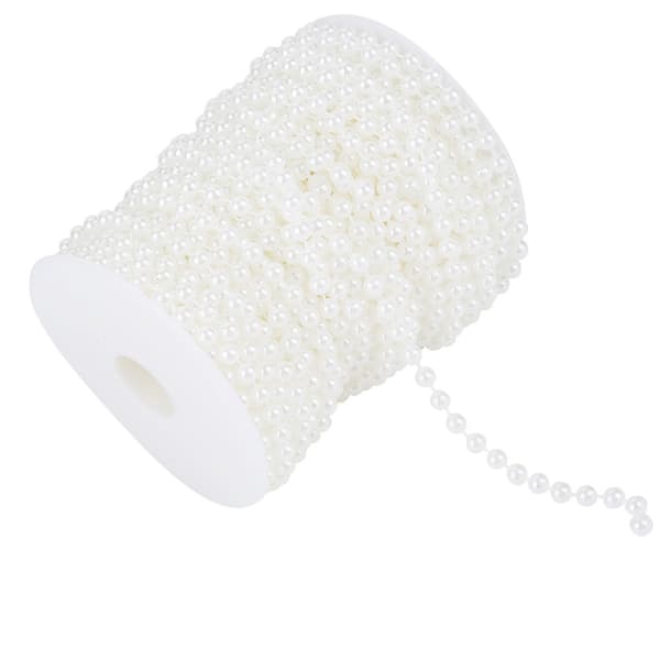 25m/rull slipebånd perler krans slips dekorasjon bryllup 6mm (hvit)
