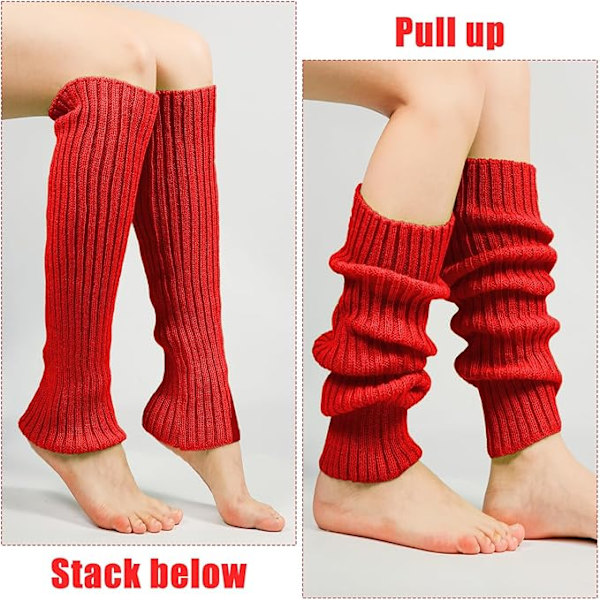 Benvarmere, Bløde Benvarmere Moderne Ribstrikkede Benvarmere Elastiske Benvarmere Piger til Cosplay Kostume Julefrokost Sport Yoga Red