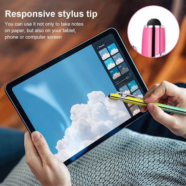 6 stk. kuglepenne, 2 i 1 styluspenne, gummi top spids tablet stylus, med 12 refills, sort blæk