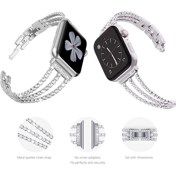 38mm 40mm 41mm Smyckes Armbandsrem för IWatch SE(GEN 1 2 3) Rem Serie 9 8 7 6 5 4 3 2 1 Kvinnor Kristall Diamant Armband