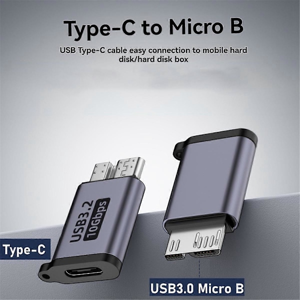 2st Micro-B Hane till Typ C Hona Adapter Typ-C USB3.0 Micro-B Kontakt för Extern Hårddisk HDD Kabeladapter