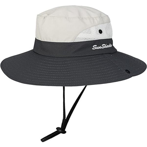 Dame Udendørs UV-Beskyttende Foldbare Solhatte Mesh Bredskygget Strandfiskehat med Hestehalehul