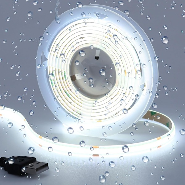 5V USB COB LED Strip Ljus Kallvit 6500K IP65 Vattentät CRI 93+ USB-driven 16 ft/5M 320LEDs/M Flexibla LED-tejplampor
