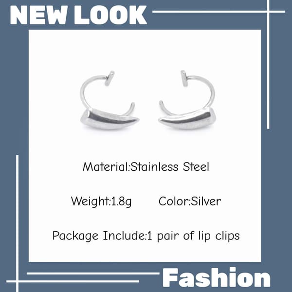 Falsk læbering uden piercing, justerbare vampyrtænder, tilbehør til temafester og karnevaler, unisex, sølv Silver