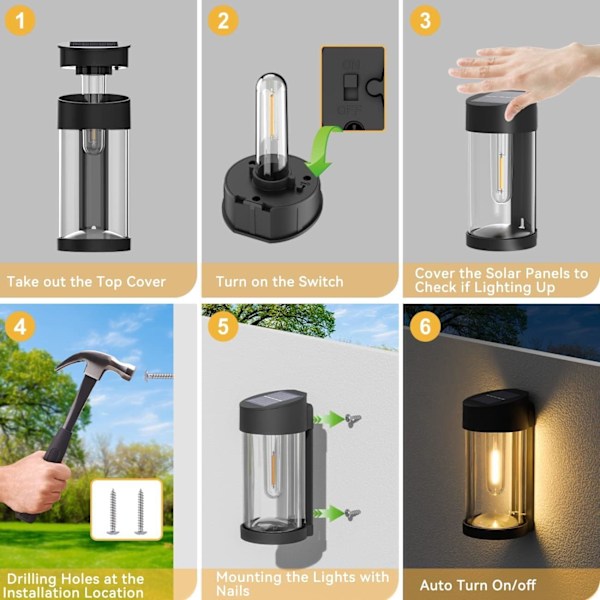 Solcelle Gjerdelamper Utendørs Hage 4 Pakning, Retro Solcellelamper Utendørs Hage Solcellelamper Utendørs Vanntett IP65