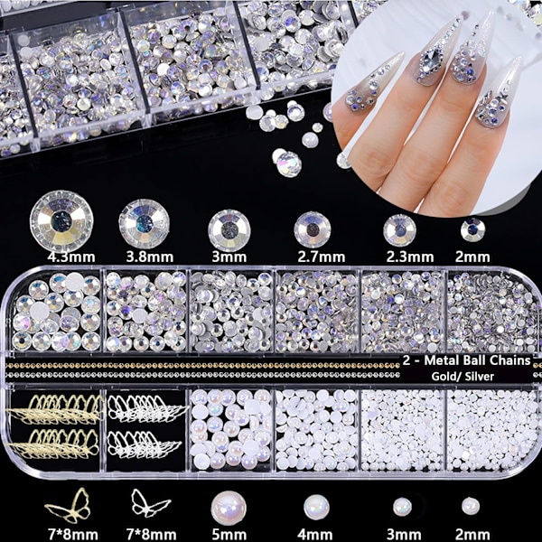 Akryl Fjäril Blomma Björnen Nail Art Hänge Smycken Produktion, Flerformad Pärla Strass Guld Metall Applikation Smycken Tillbehör