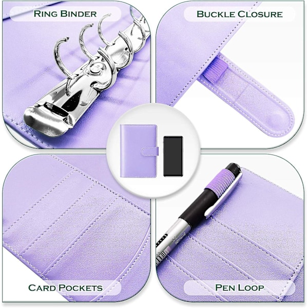 A6 PU Læder Budget Binder - 6 Rings Omslag til Budgetplanlægger (sort) Blue