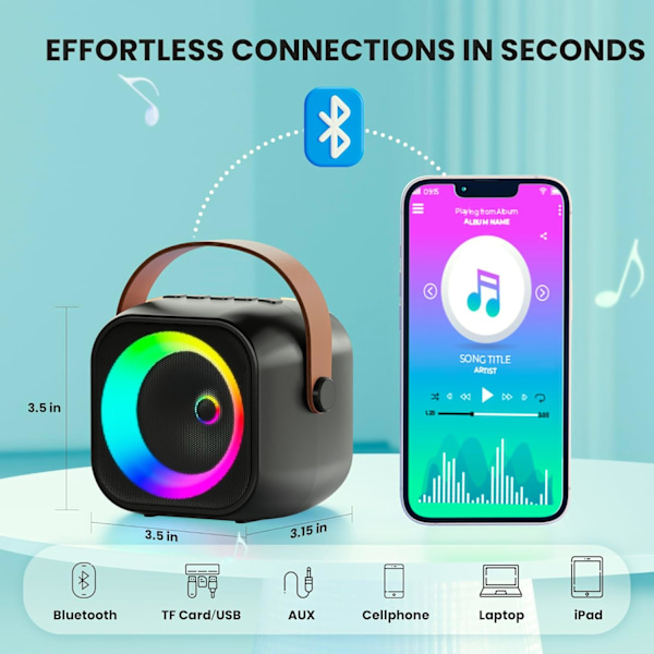 Mini Karaoke Maskin, Portabel Bluetooth Karaoke Högtalare med 2 Trådlösa Mikrofoner Födelsedagspresenter för Flickor Pojkar Hemmakalas