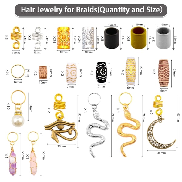 121 st Dreadlocks Smycken Kristalltråd Inlindade Loc Prydnad Imitation Träpärlor Fläta Tillbehör Pärlor Pärlhalsband för Flätor Hårklämma