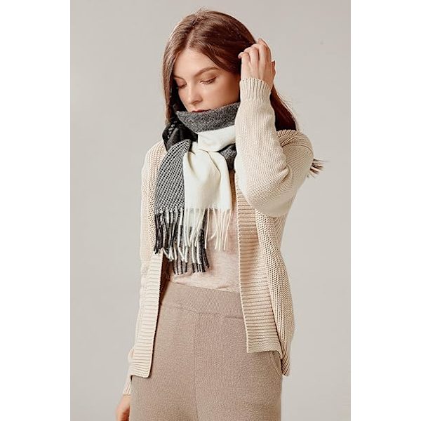 Sjal för Kvinnor Sjal Vinter Tartan Wraps Lång Snurrande Frans Sjal Stole Dam Varm Sjal Black&white