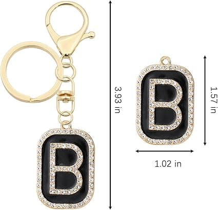 (A-M) B Sort Elegant Nøglering med Initialbogstav til Kvinder - Sød Charme til Håndtaske, Rygsæk & Bil. Gave til Søster, Bedste Veninder, Mor. B