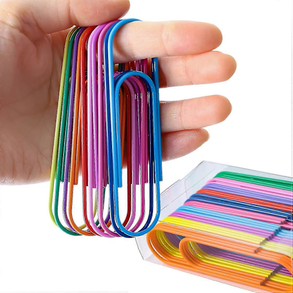 100 mm farverige papirclips store, pakke med 30 lyse vinylbelagte jumbo papirclips til papirer skolekontorartikler tilfældig farve