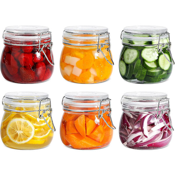 Lufttät glasburk set om 6 med lock 17oz matförvaringsburk rund förvaringsbehållare med genomskinlig bevarande tätningstrådfäste