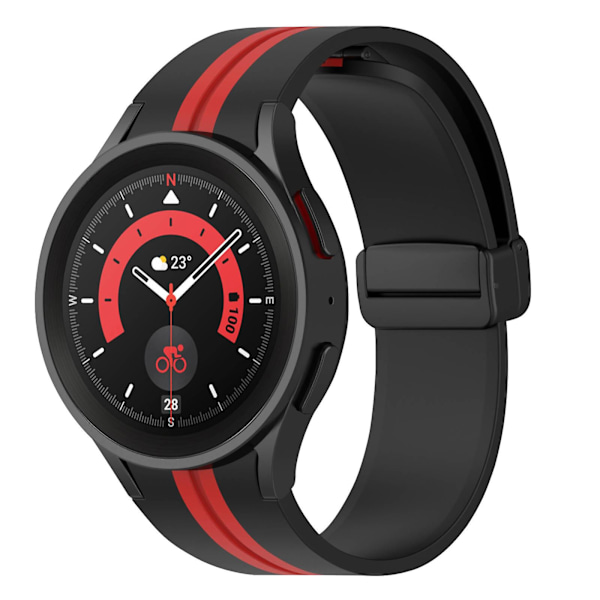 Yhteensopiva Galaxy Watch 5 / 5 Pro / 4 -rannekkeen kanssa, joustava silikoni, kaksivärinen musta / punainen