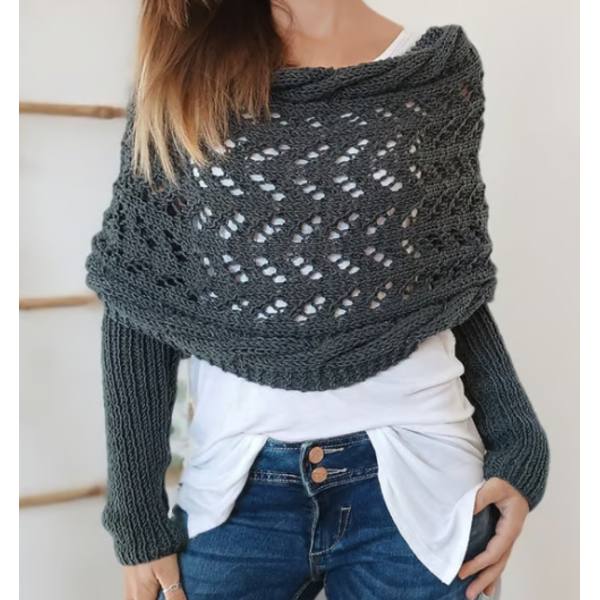 Virkad Mönster Ärmar Wrap Halsduk Stilren Personlig Virkad Tröja Halsduk för Inomhus Utomhus Dark grey