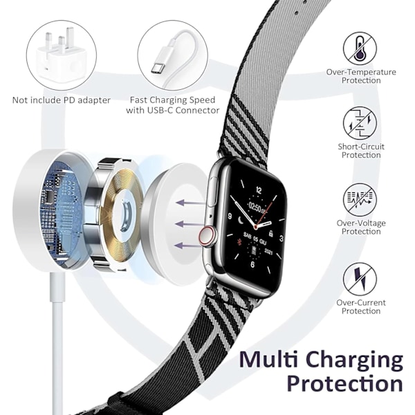 Ur-oplader - Hurtigt magnetisk opladningskabel til ur, til i-Watch Series Ultra 2/Ultra/9/8/7/6/5/4/3/2/1/SE, Type-C Bærbar ur-opladningsdock type c