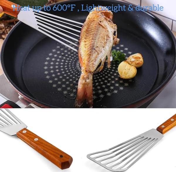 Metallspatel med hull for non-stick panner, egnet for matlaging, grilling og steking av egg