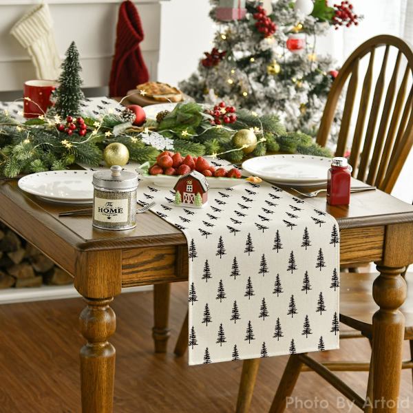 Beige Juletre Julebordløper, Sesongbasert Vinter Kjøkken Spisebord Dekorasjon for Hjemmefest Dekor 33x183 cm
