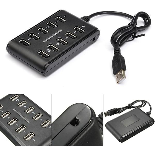 10 Portin HUB - Ohut Nopea USB 2.0 Monilaajennus - Plug and Play Yhteensopiva PC Windows- ja Mac-tietokoneiden kanssa - MUSTA