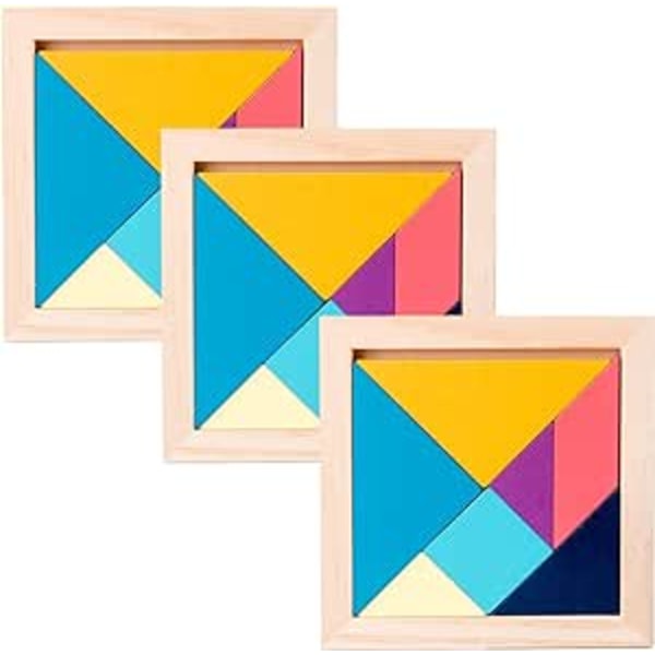 Trä tangram pussel, färgglada geometriska trä pusselspel