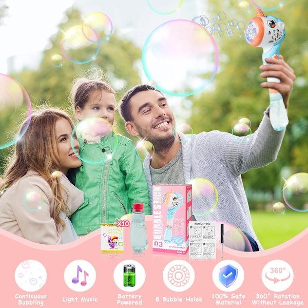 Bubbelmaskin för Barn, Portabel Ljus-Upp Bubbelstav med Ljud På/Av 280ml Bubbellösning