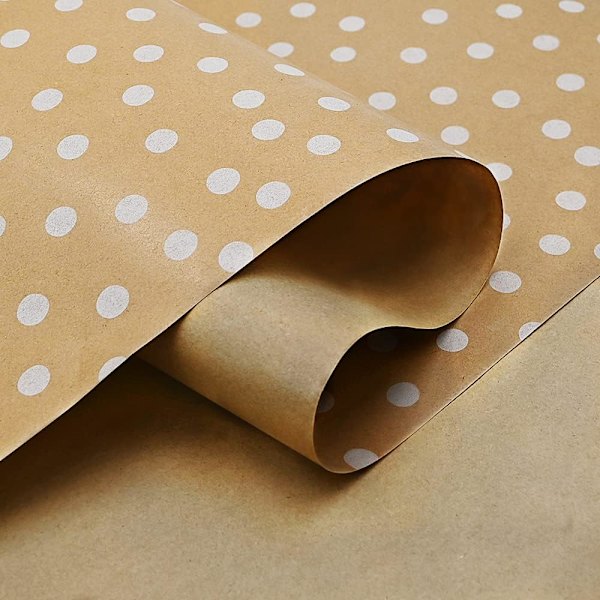 1 Rulle Födelsedagsinslagningspapper, 43cm x 15M Kraftpapper Tryckt med Vita Prickar Återvinningsbart Presentpapper