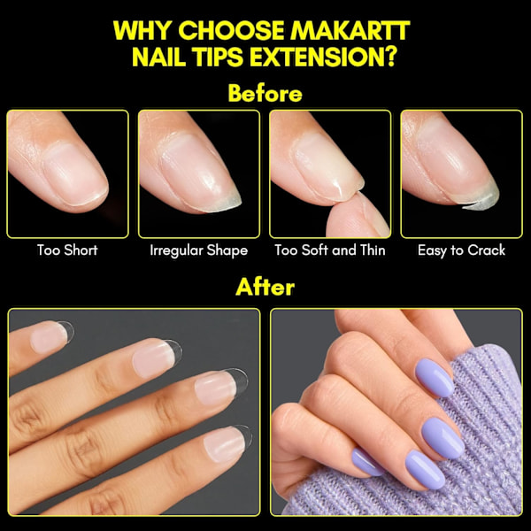 Klar nageltips, 240 stycken i en låda Fransk stil full och halv-stick förlängda naglar falska naglar nagelbitar färdiga produkter