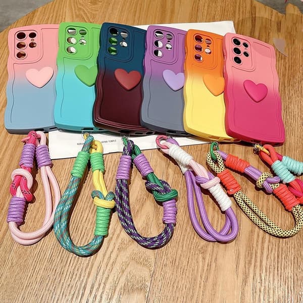 s24plus Love Heart Gradient Håndleddsstroppdeksel til Samsung Galaxy S-serien, Oransje Gul s24plus