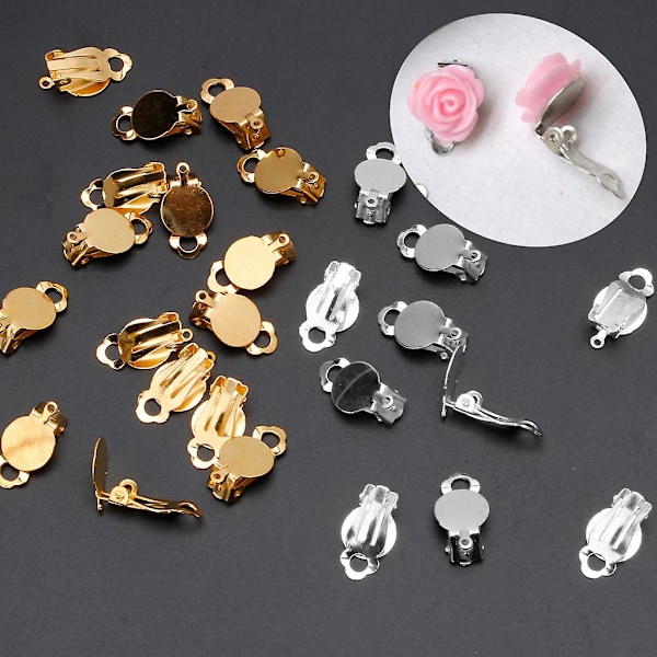 50 st Flat Tray Örhänge Clip Runda Platta Tray Örhänge Clip För Smyckestillverkning gold
