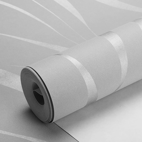 Enkel og elegant sølvfarget bølgestripe 3D tapet (9,5 meter)