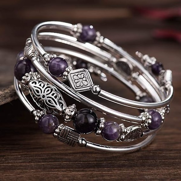 Pärlarmband i silver, omslagsarmband, bohemiska lagerarmband med natursten, lika vackert som du