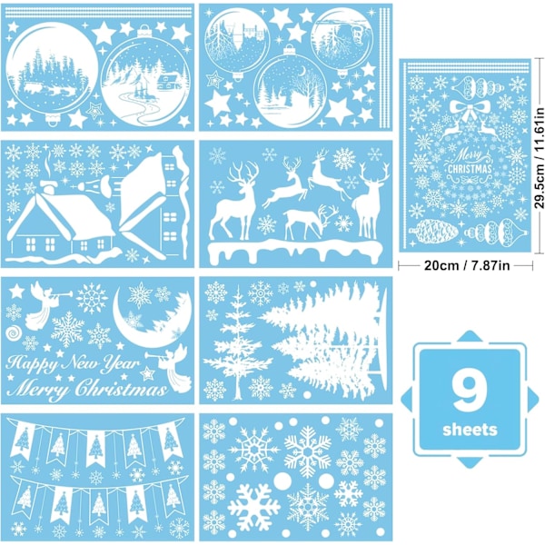 196PCS Jul Fönsterdekaler Återanvändbara Vita Jul Fönsterdekorationer Jul Fönsterdekaler PVC Snöflinga Fönsterdekaler Dubbla