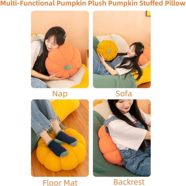 3D Gresskar Pyntepute, Gresskar Plysjpute Fleece Fylte Gresskar Dekorasjon eller Fest Jul Hjem Dekor Halloween (Oransje)