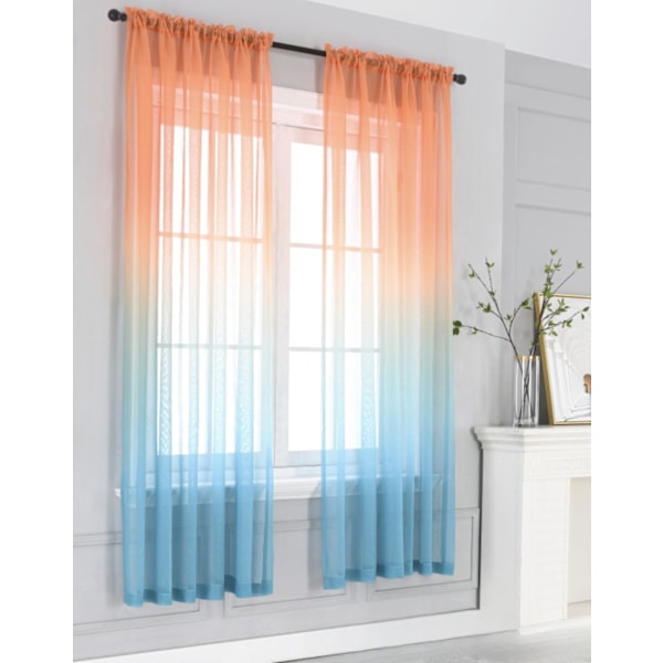 Gradientfärgade Skira Gardiner Solskydd Nätgardiner Stångficka Voile Fönsterbehandling Panel Draperier Garn 2 st (52\" x 96\", Orange Röd)