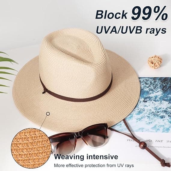 Kvinder Mænd Stråhat Panama Hat Sommer Bredskyggede Solhat Anti-UV til Strandrejser Solhat