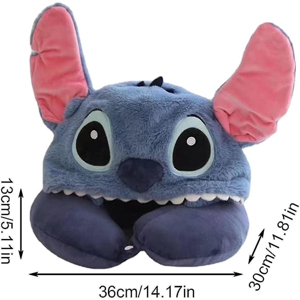 U-formet nakkepute for reise, tegneserie Stitch reisepute for barn med hettegenser, sovepute for flyreiser