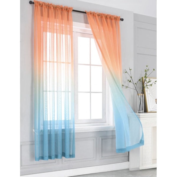 Gradientfärgade Skira Gardiner Solskydd Nätgardiner Stångficka Voile Fönsterbehandling Panel Draperier Garn 2 st (52\" x 96\", Orange Röd)
