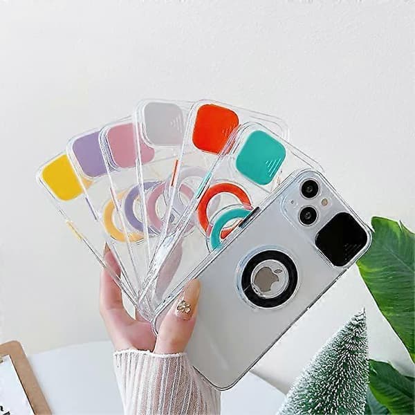 Candy Farve Ring Holder Slide Linse Kamerabeskyttelse Klar Blød iPhone Case hvid, iPhone 13 Pro)