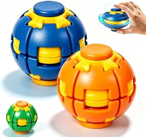 2-pack 3D-printad press-to-spin fidget-boll, 360° rotation press-rotera Blue-orange