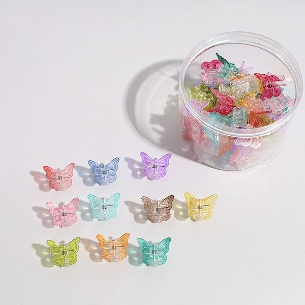 Glitter Mini Sommerfugl Hårklyper, Glitrende Fargerikt Hårtilbehør - Søte, Små, Bittelitt Klyper i 10 Farger Sett med 40 (Glitter)