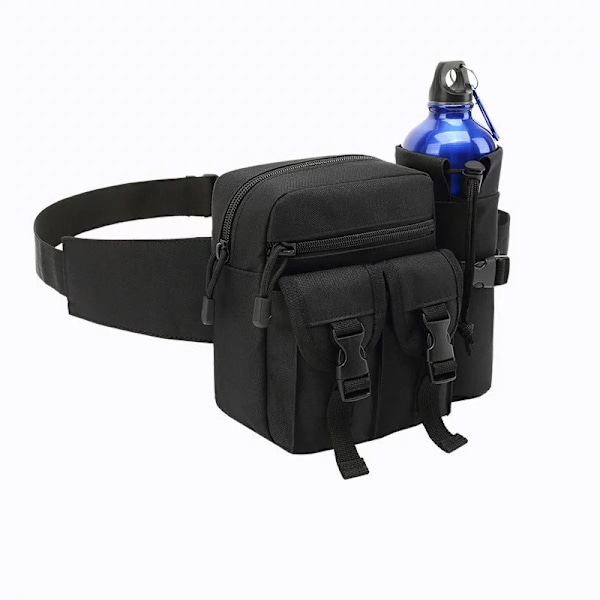 Midjeväska, Fanny Pack Mode Midjeväskor med Flaskhållare Justerbart Bälte Rese Midjeväska (Svart)