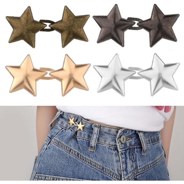 4 Sarjaa Tähti-Jeans-Nappeja, Ei Ompelemista Vaadita Irrotettavat Metalliset Jeans-Napit Housujen Vyötärölle Pentagrammi-Napit Kiinnikkeet