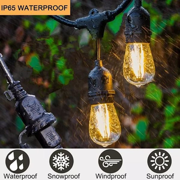 5M Utomhus Ljusslinga E26 10 Socklar 5 Meter, 10 S14 LED-lampor 2W (= 15W), Svart Förlängningsbar Kabel Upp Till 500M IP54 Utomhus Trädgård Bröllop