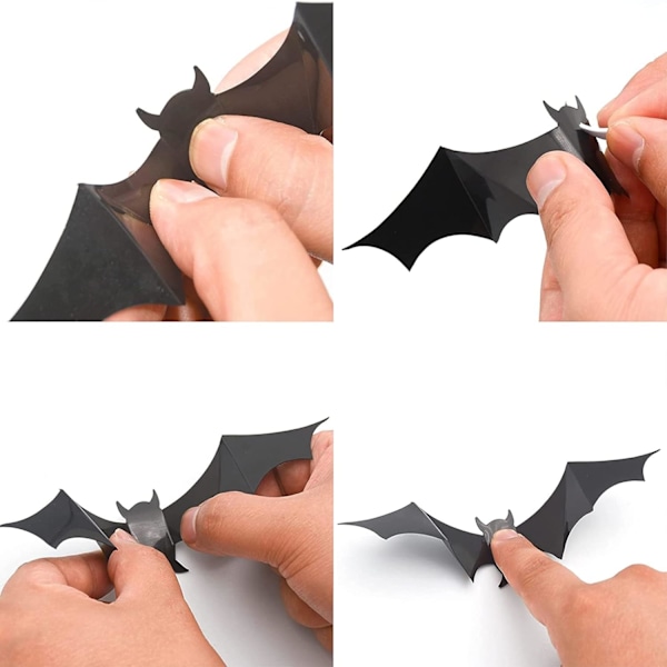 3D Lepakko Halloween Koristeet 12 kpl 4 Eri Kokoa Vedenpitävä PVC Pelottava Musta Irrotettava Lepakko DIY Koristesarja