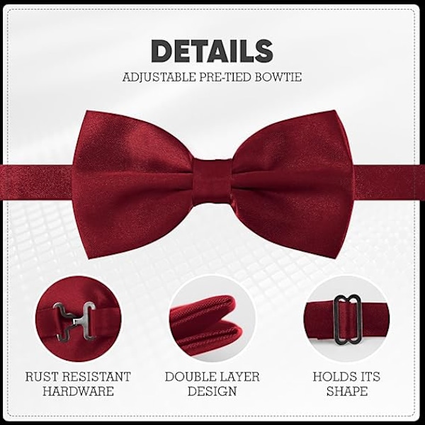 Män Fjärilsknut Justerbar Längd Bröllop Man Mode Pojkar Satin Fjärilsknutar Rose
