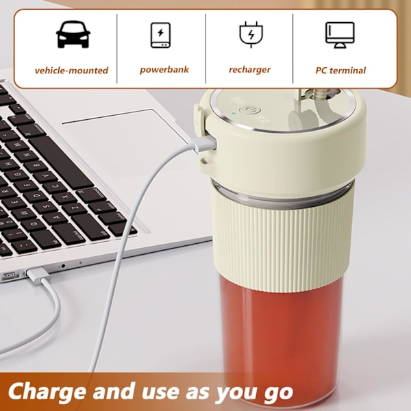 350 ml:n kannettava tehosekoitin, USB-ladattava mini-käsisekoitin pillillä ja 6 ruostumattomasta teräksestä valmistetulla terällä, tiivis henkilökohtainen sekoituskulho green