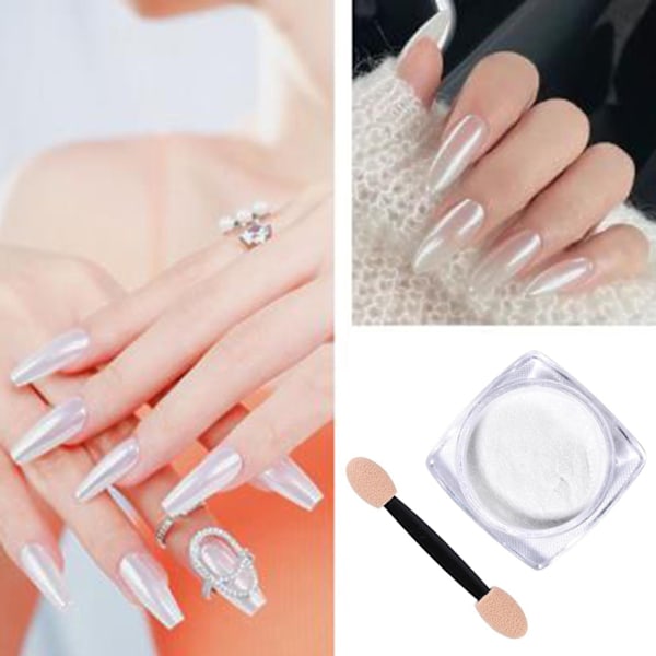 Pärl Chrome Nagelpulver Nagellackspulver Transparent Is Aurora Vit Chrome Nagelpulver, Högglansig Spegeleffekt Pigment Glitter