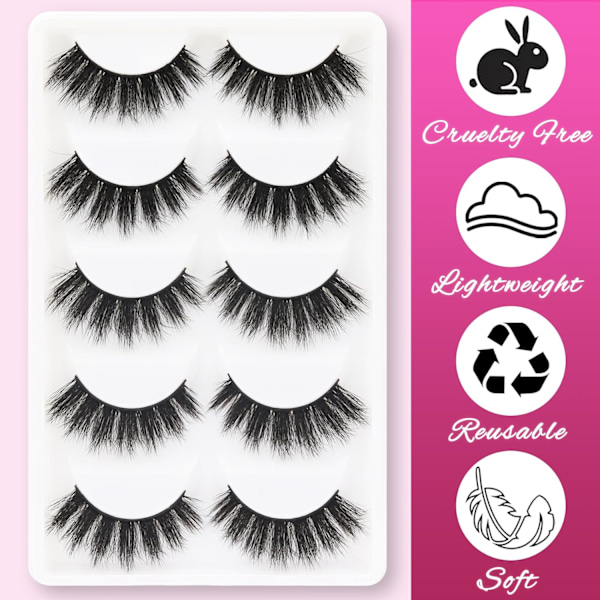 3D Faux Mink Ögonfransar 100% Handgjorda Lyxiga Volym Lösögonfransar Lätta Fluffiga Falska Ögonfransar 5 Par Förpackning (G600)