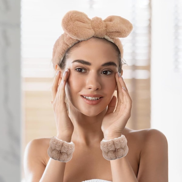 Ansiktsrengöringshuvudband och handledsband set, Essential Beauty Routine Accessory, Bunny Ears Headband